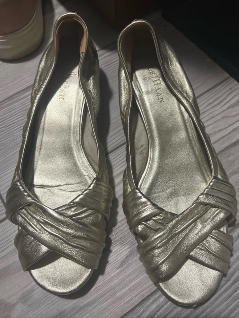 Cole Haan Metallic Gold Peep-Toe small wedges